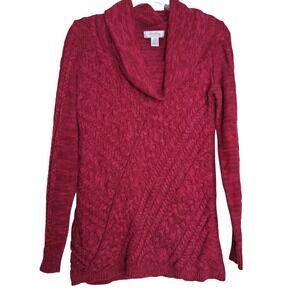 Motherhood Maternity Cowl Neck Marled Cable Knit Sweater Top‎ Red Size M